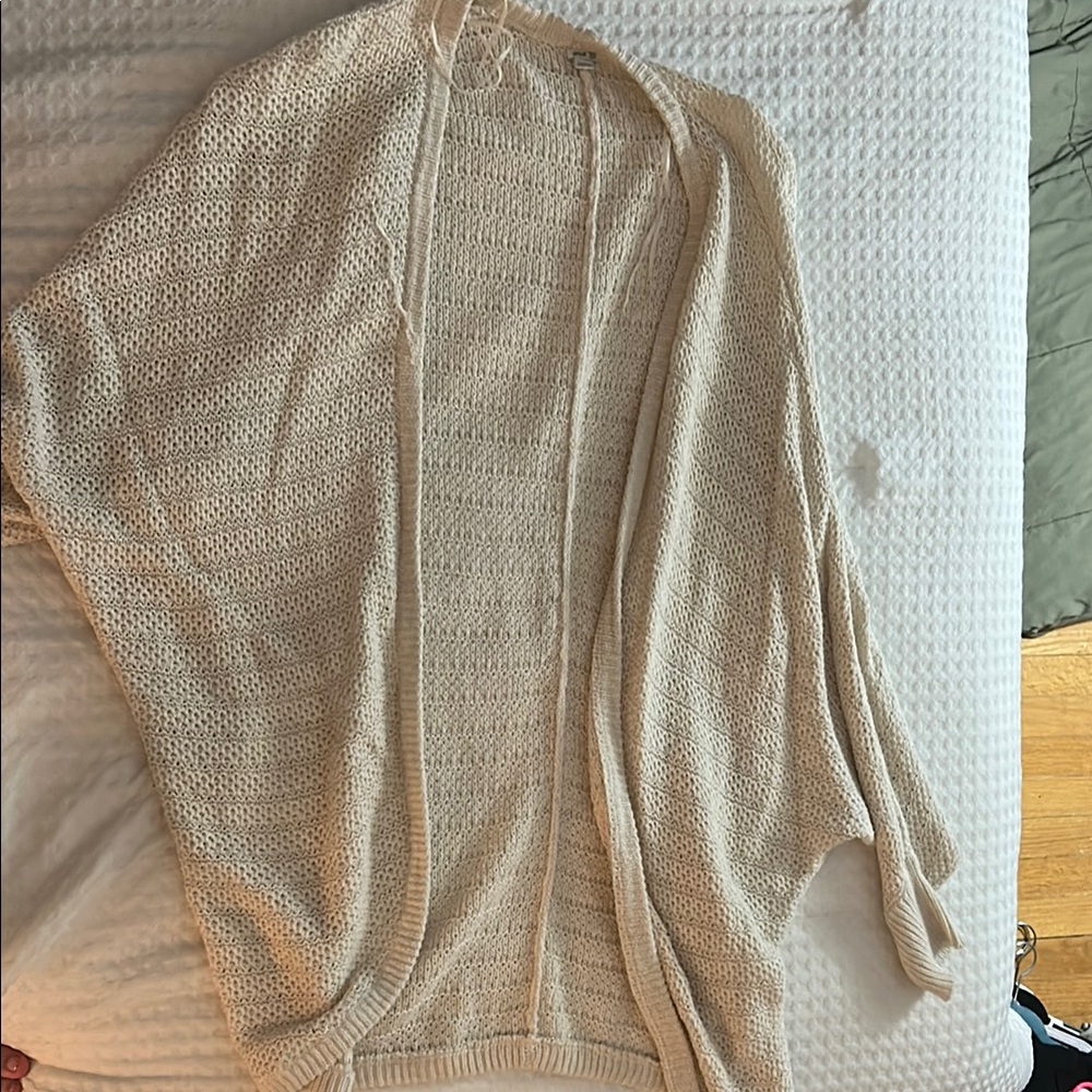 Aerie Cream Open-Front Cardigan with Relaxed Fit